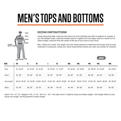 5.11 Men's Tops and Bottoms Sizing Instructions -Inches