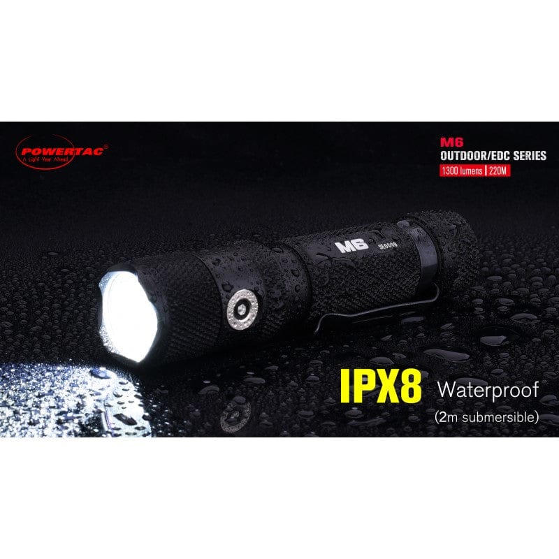 Powertac M6 - 1300 Lumen USB Rechargeable LED Flashlight with Magnetic Base