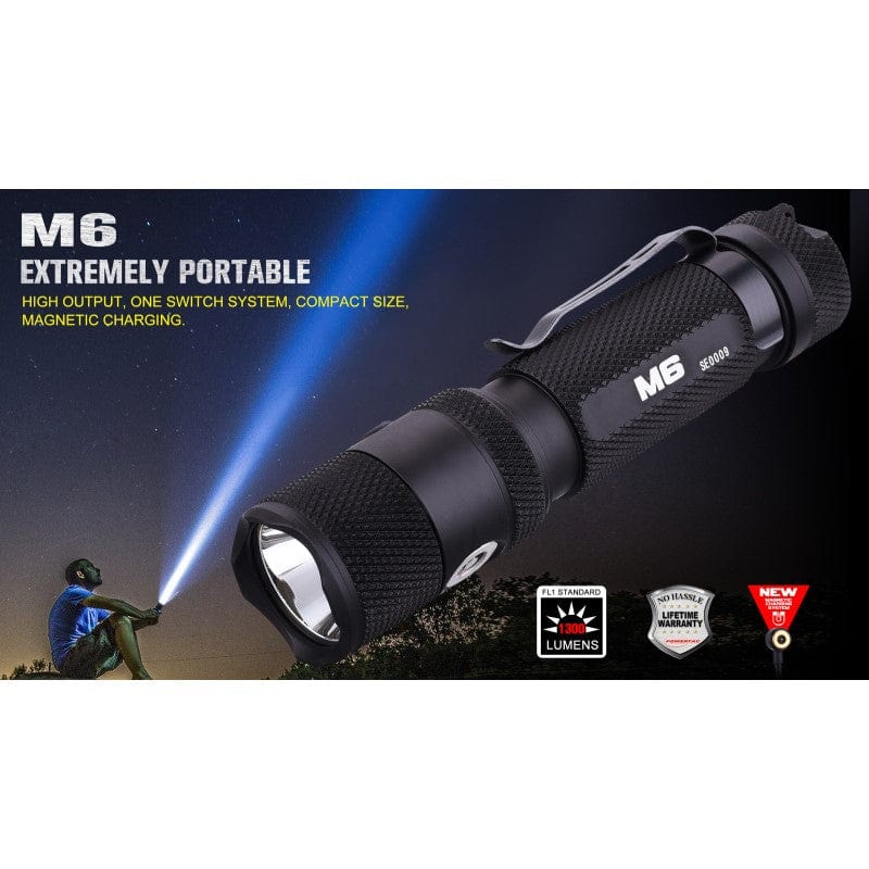 Powertac M6 - 1300 Lumen USB Rechargeable LED Flashlight with Magnetic Base