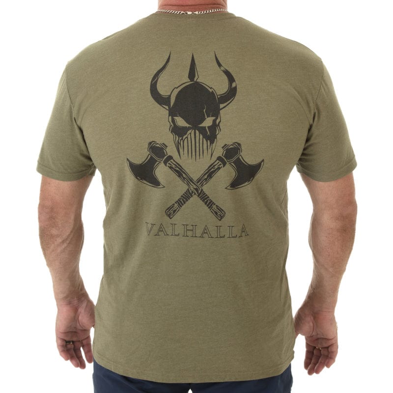 Valhalla Crossed Axe Crew Neck - Olive - Back