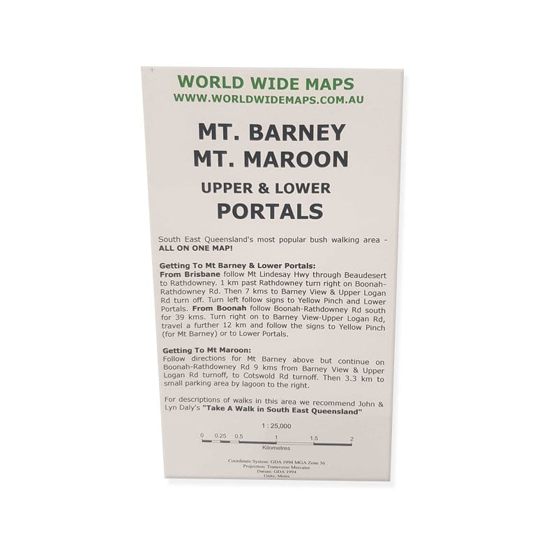 World Wide Maps Mt. Barney Mt. Maroon Upper & Lower Portals Map